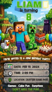 Minecraft Birthday Party Instagram Story template