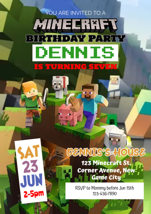 Minecraft Party Invation Plantilla de Minecraft Birthday Party Invitation Template | PosterMyWall
