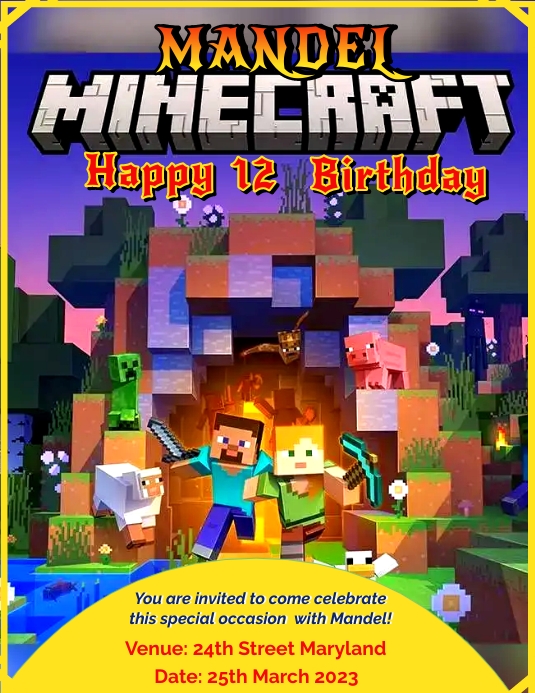 Minecraft Birthday Template PosterMyWall