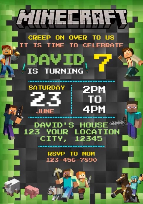 Minecraft Invitation Minecraft Birthday Invitations Birthday Printable