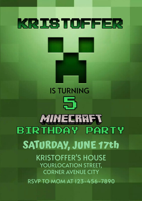 Minecraft Creeper Birthday Invitation Template | PosterMyWall Minecraft Creeper Birthday Invitation Template | PosterMyWall