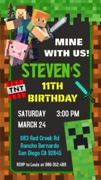 Minecraft game party invittion template instagram story