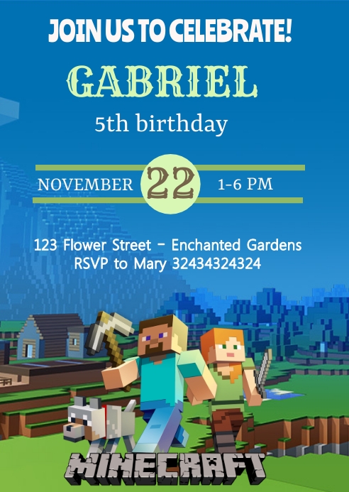 Minecraft Editable Birthday Invitations