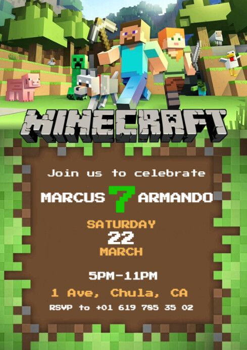 Minecraft invitation A4 template