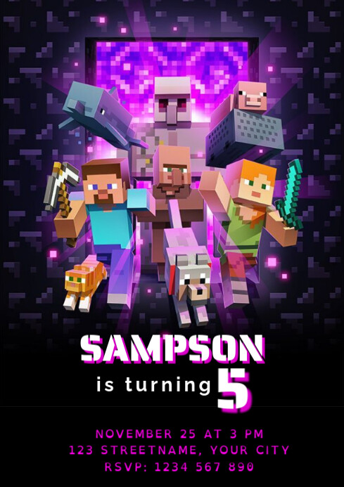 Minecraft Design Bday Minecraft Kids Birthday Template | PosterMyWall
