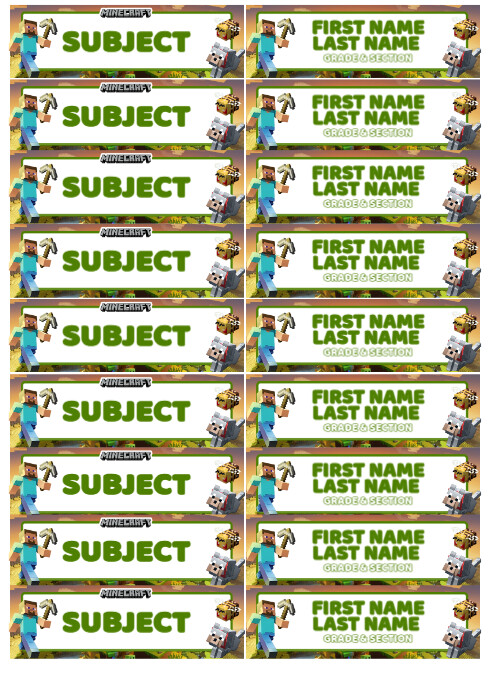 Minecraft Name Tag A4 template
