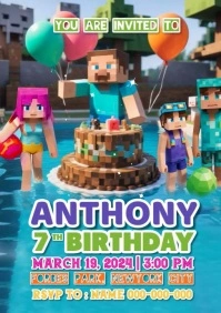 Minecraft Pool party A4 template