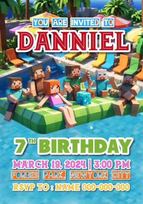 Minecraft pool party A4 template