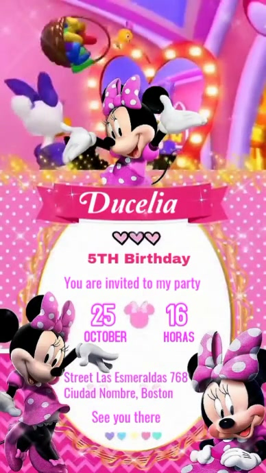 minie mouse birthday video invitation เทมเพลต | PosterMyWall