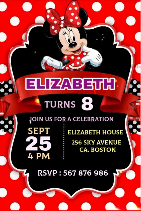 Plantilla de minie mouse birthday video invitation | PosterMyWall