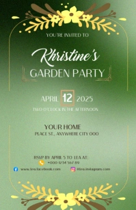 Minimal Green  Garden Party Invitation Design Half Page Wide Media Página Ancho template