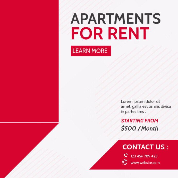 minimal instagram post apartments for rent ad Wpis na Instagrama template