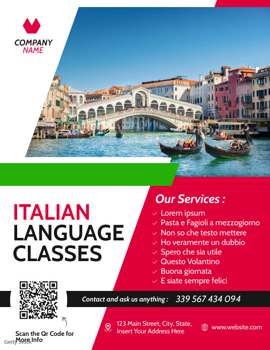 minimal italian language classes school Flyer (US Letter) template
