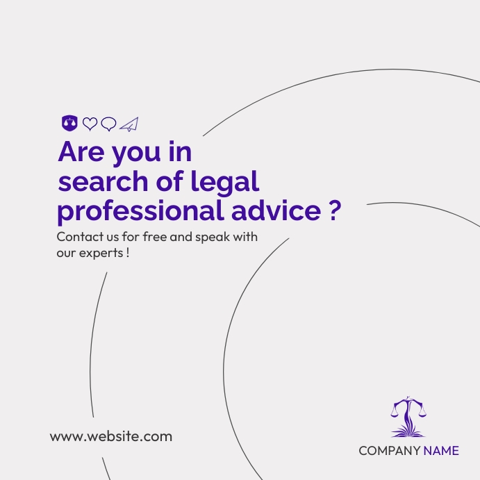 minimal law firm advertisement purple and gre Publicación de Instagram template