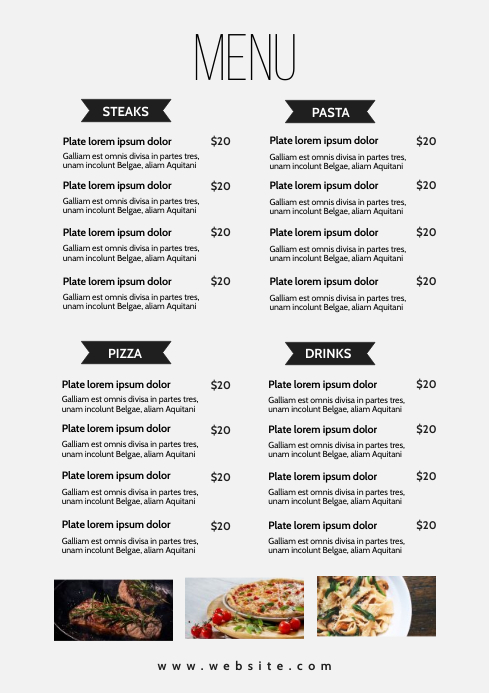 minimal modern clean restaurant menu Template | PosterMyWall