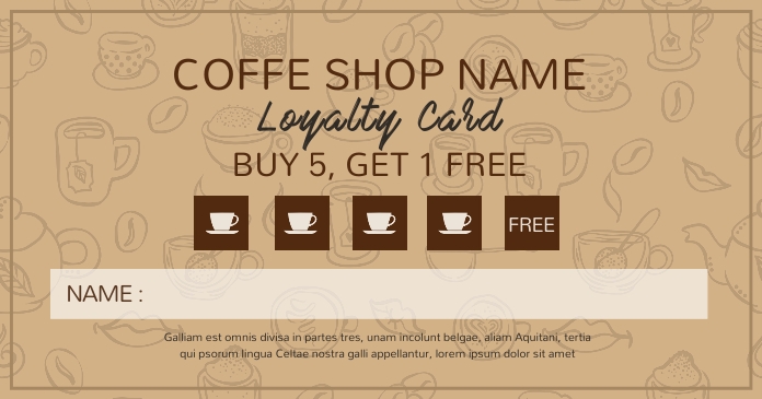 minimal modern coffee shop loyalty card templ ภาพที่แชร์บน Facebook template