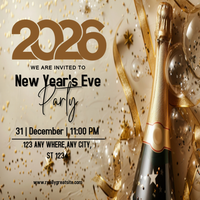 Minimal White & Gold New Year 2026 Poster Template | PosterMyWall