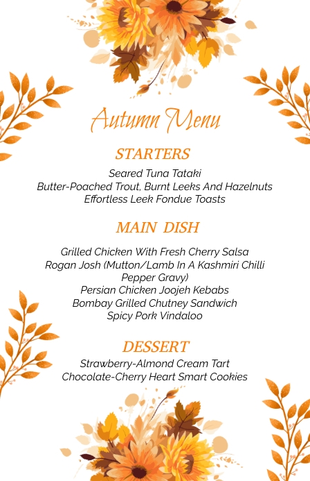 Minimalist Autumn  Menu Template Half Page Wide