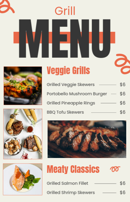 Minimalist BBQ and Grill Food Menu Template (Half Page Wide) Halfbladsy Breed