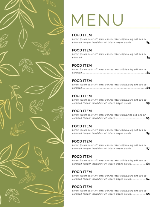 Minimalist Botanical Leaf Restaurant Menu | PosterMyWall