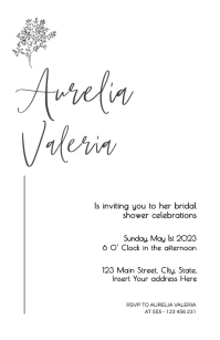 minimalist bridal shower invitation black and Half Page Wide template
