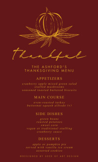 Minimalist Burgundy & Gold Thankful Menu формат US Legal (Стандарт США) template