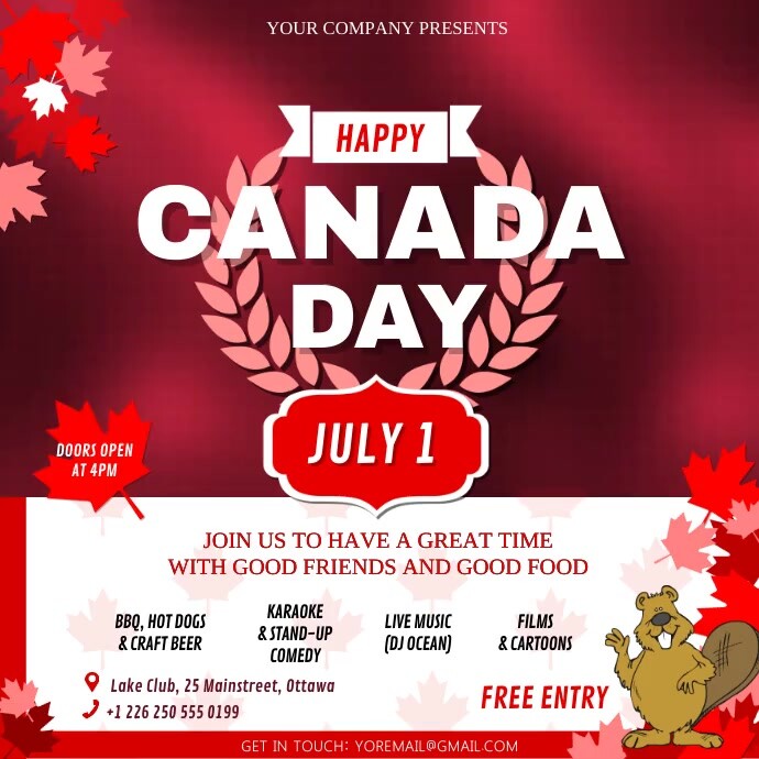 Minimalist Canada Day Festival Invitation Squ Quadrat (1:1) template