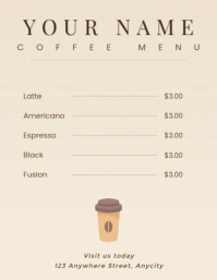 Minimalist Coffee Menu Poster Template Flyer (US Letter)