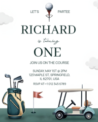 Minimalist Hole in One First Birthday Golf Theme Party Invitation Template Instagram Portrait