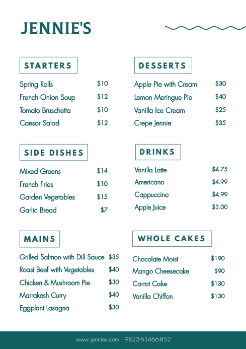 Minimalist Restaurant Menu A4 template