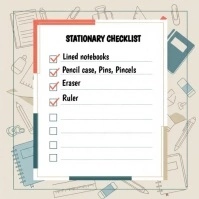 Minimalist school stationery checklist design featuring a central, blank checklist ready for use Instagram Post template