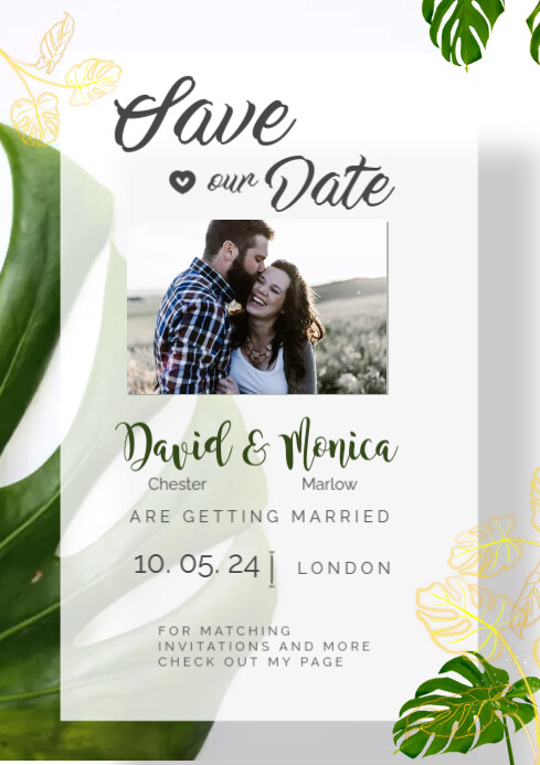 Minimalistic Green Save the Date for Wedding A4 template