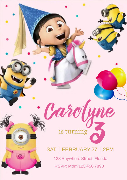 Despicable Me Birthday Invitations Girl