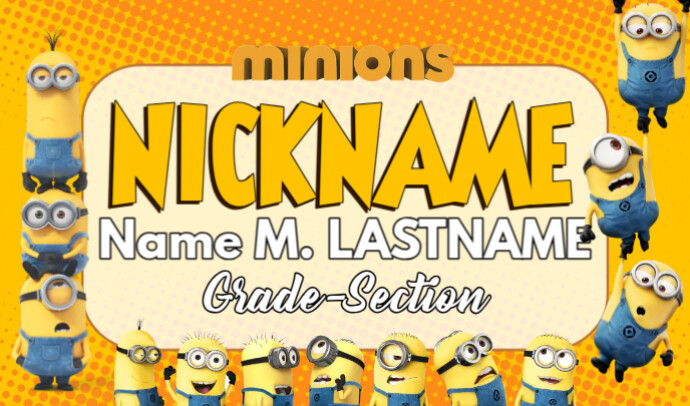 minions-name-tag-template-postermywall for Free Printable Minion Thank You Tags Minions Name Tag Template | PosterMyWall for Free Printable Minion Thank You Tags