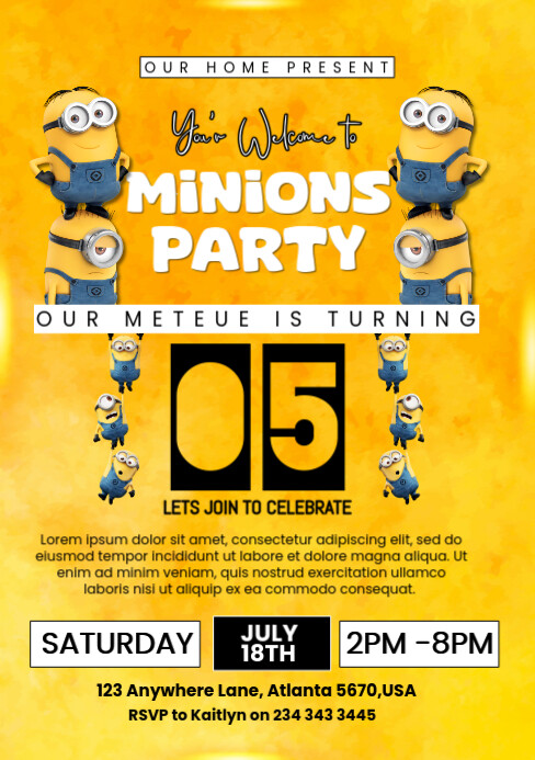Minions Party Invitations A5 template