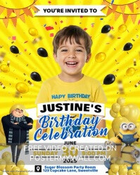 minions theme birthday invitation for kids Instagram Portrait template