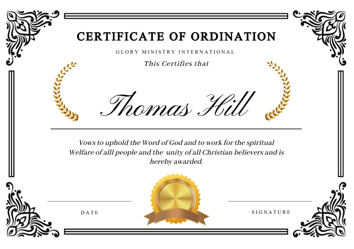 MINISTER ORDINATION CERTIFICATE Template | PosterMyWall minister-ordination-certificate-template-postermywall