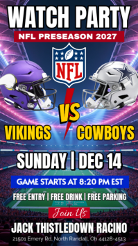 Minnesota Vikings Vs Dallas Cowboys NFL 2025 Preseason Watch Party Instagram Story Template