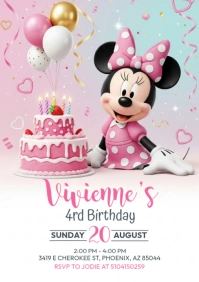 minnie baby birthday invitations A5 template