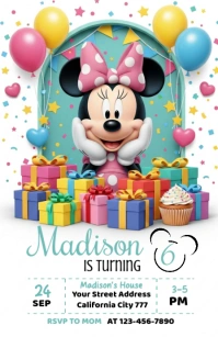 minnie baby birthday invitations Half Page Wide template