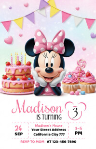 minnie baby birthday invitations Half Page Wide template