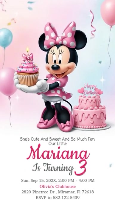 Minnie Mouse 3rd Birthday Invitation Template Instagram Story