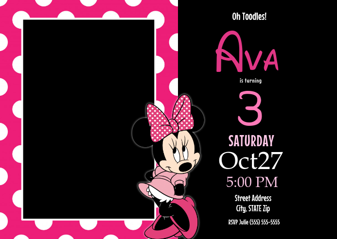 Minnie Mouse birthday invitation A6 template