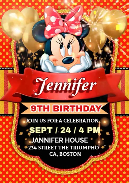 minnie mouse birthday invitation video Templat | PosterMyWall