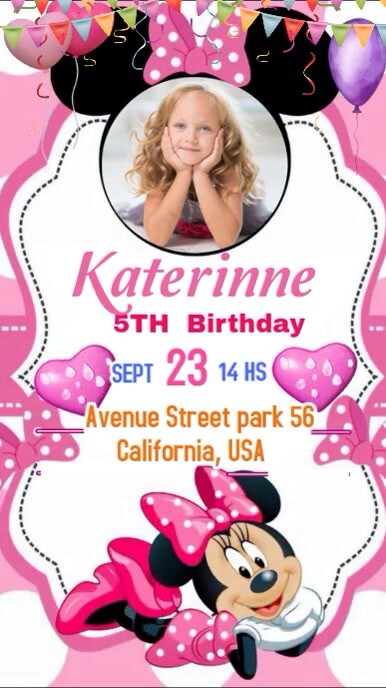 minnie mouse birthday invitation video Template | PosterMyWall