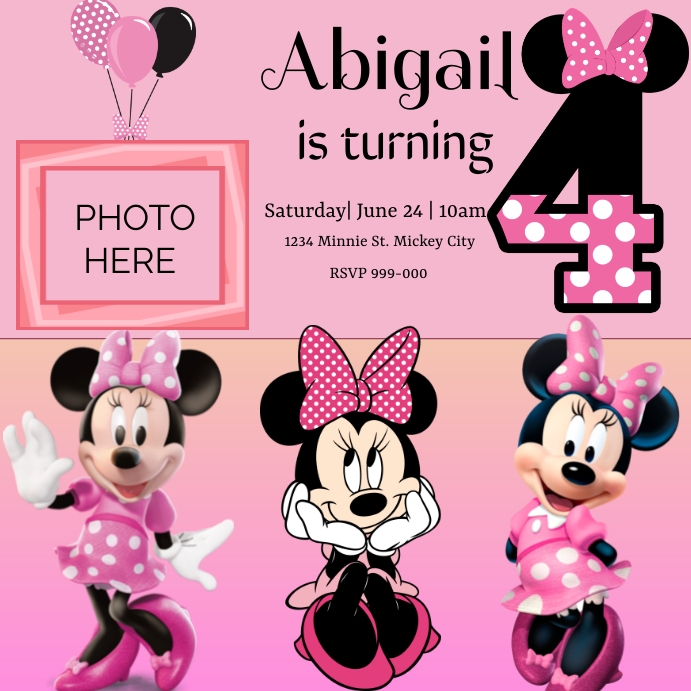 Minnie Mouse Invitation Template PosterMyWall
