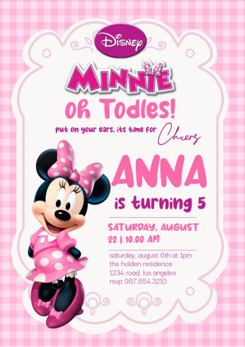 Minnie Mouse Kids Birthday Invite A4 template