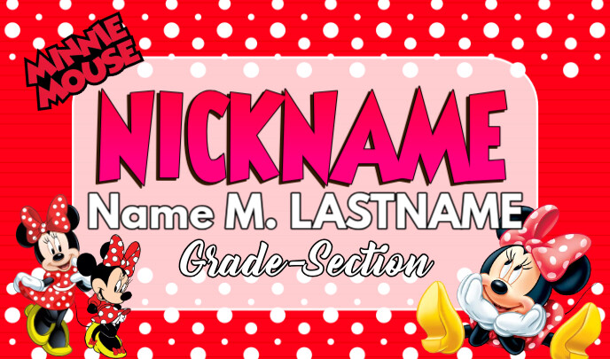 Minnie Mouse Name Tag Template | PosterMyWall minnie-mouse-name-tag-template-postermywall
