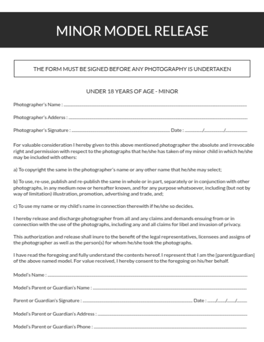 Princess Minor Form Minor Model Realease Form Template | PosterMyWall