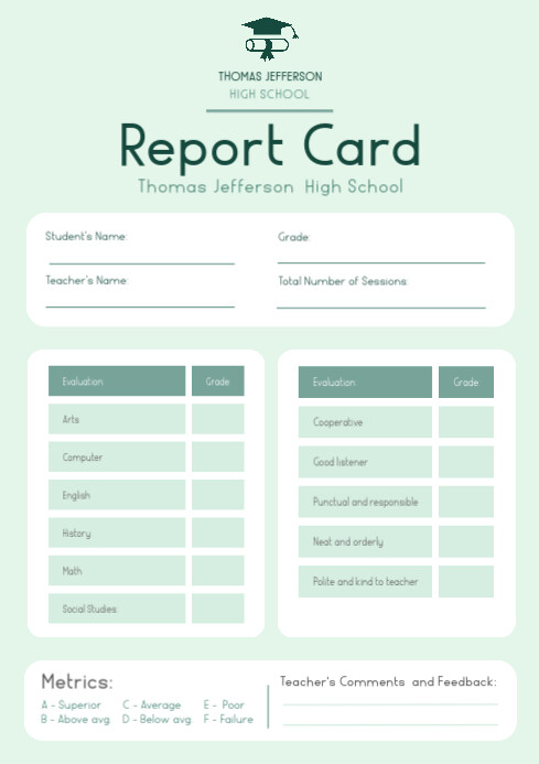 Ginger Report Card Example Copy of Mint Green and Grey Report Card | PosterMyWall